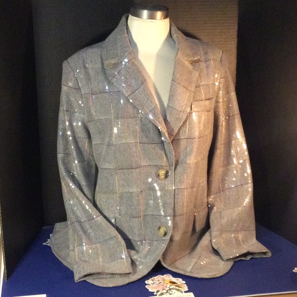 Gray Sequined Women's Blazer - Single-Breasted Tailored Jacket